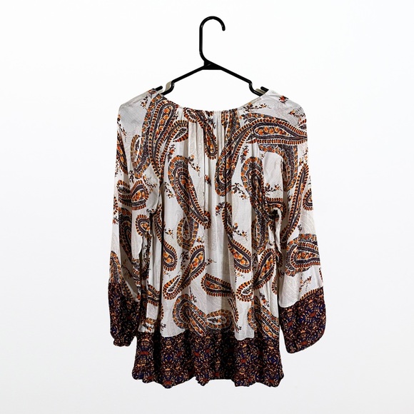 Lucky Brand White Orange Blue Paisley Print Relaxed Fit Tunic Blouse - Picture 2 of 9